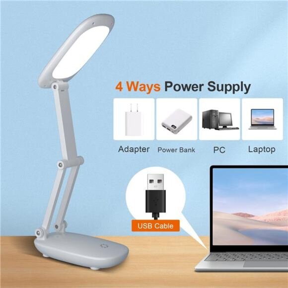 Portable LED Desk Lamp Rechargeable Battery Operated Foldable Dimmable White - Picture 4 of 8